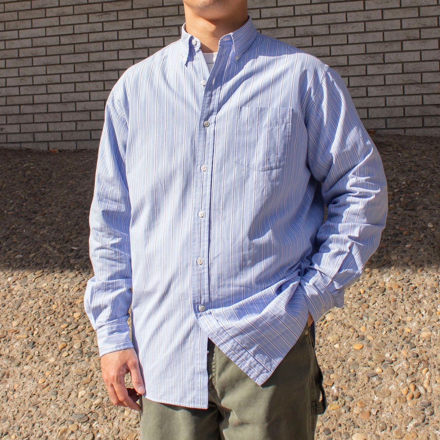 "VINTAGE BTTONDOWN" Stripe L/S Shirt【M】