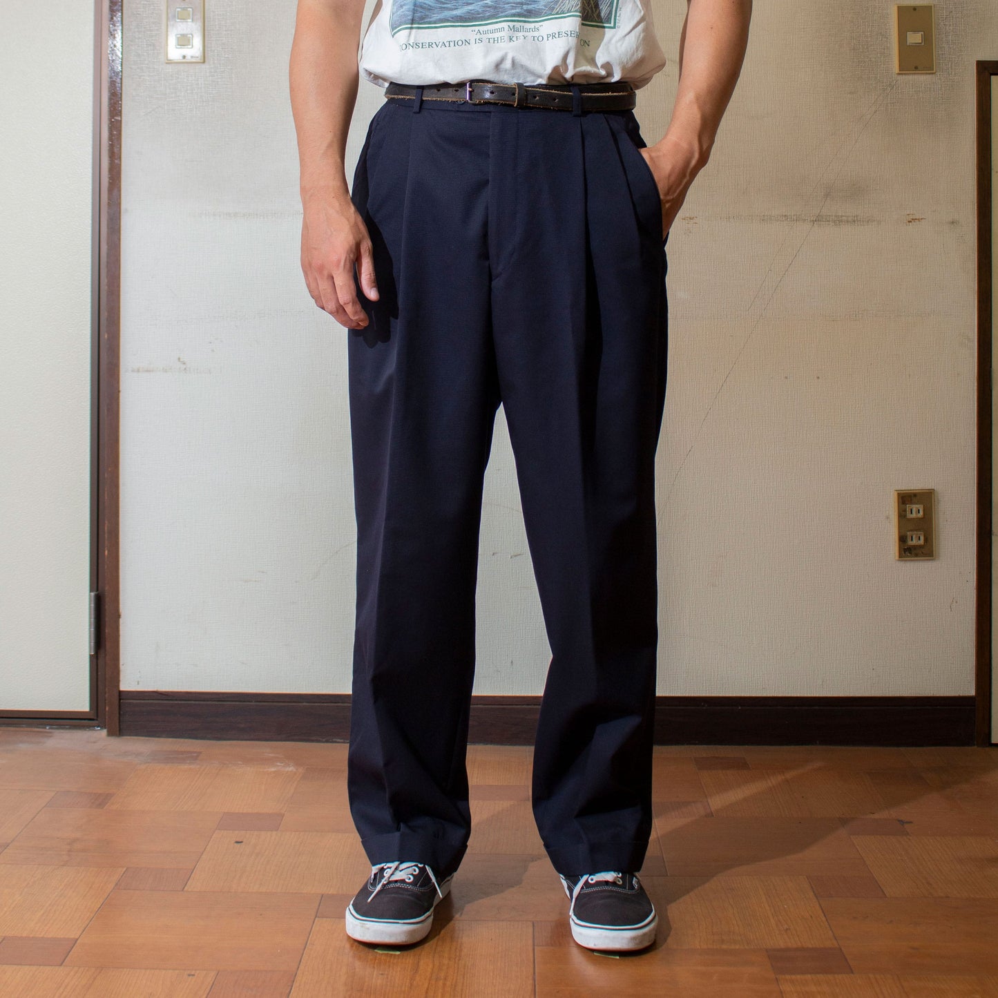 "SUPER 100's" Wool Gabardine 2tuck Slacks【W34×L29】