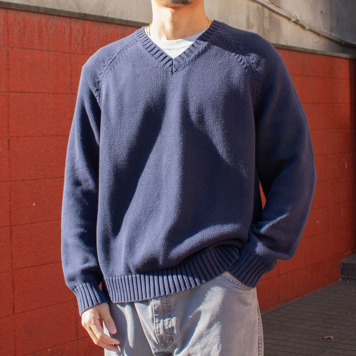 Cotton V-neck Knit