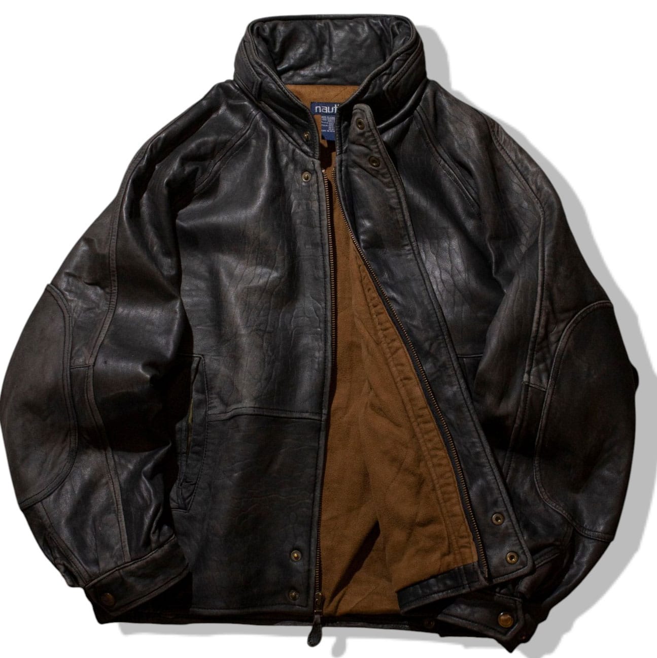 Stand Collar Leather Jacket【About XL】