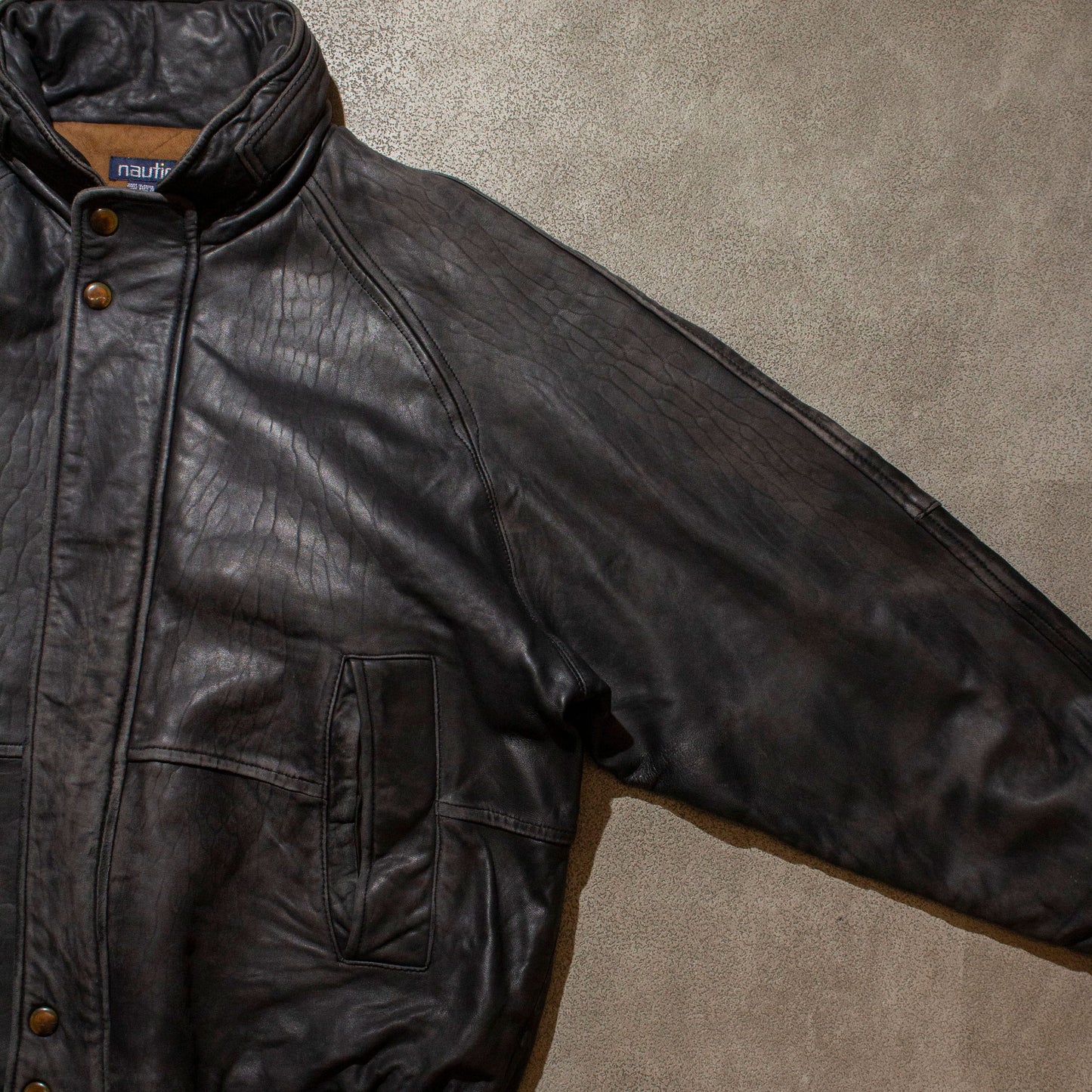 Stand Collar Leather Jacket【About XL】