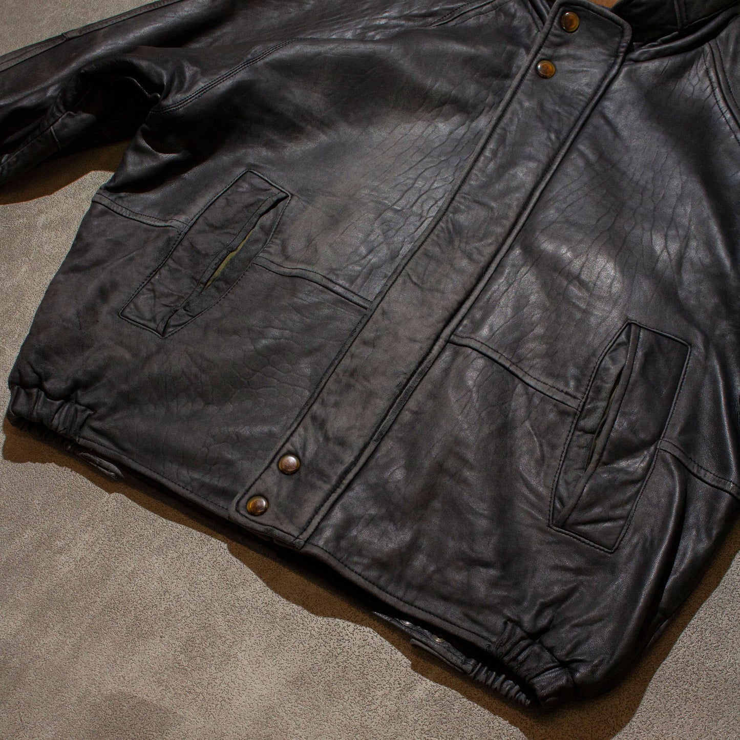 Stand Collar Leather Jacket【About XL】