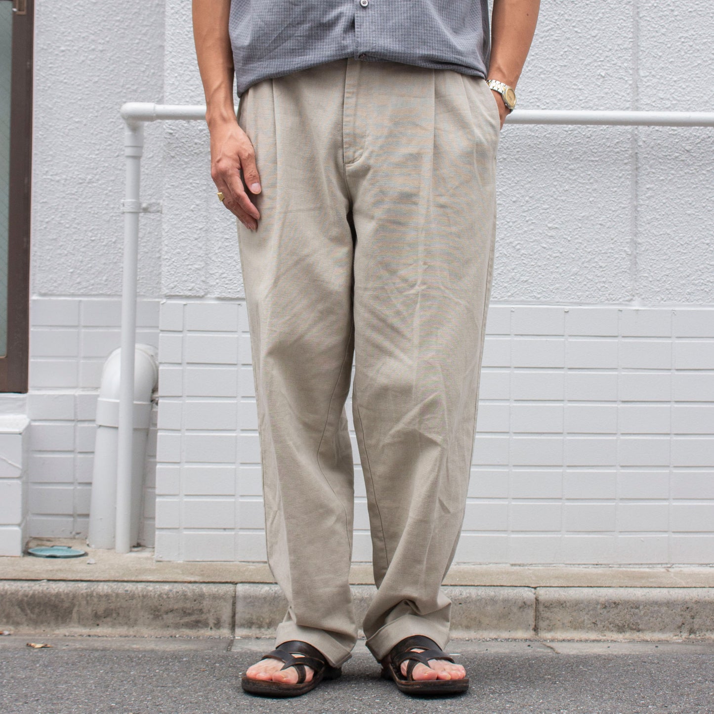 2tuck Cotton Linen Slacks【W34×L30】