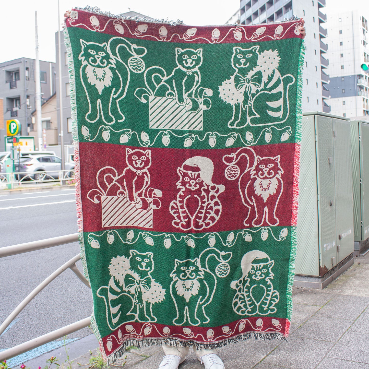 Cotton Christmas Cat Blanket